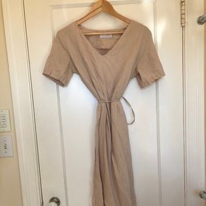 100% Linen organic wrap summer dress with tie belt